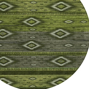 HomeRoots 5' Tribal Area Rug in Artichoke Green, Gray & Fern Green - Durable, Washable for Indoor & Outdoor Use 8' Round 626728
