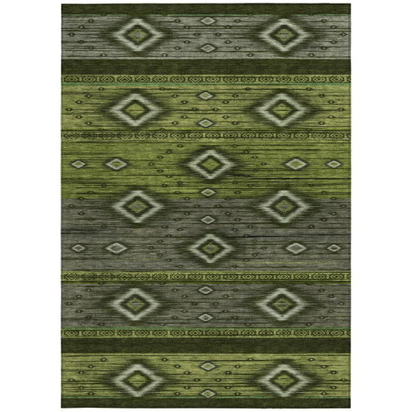 HomeRoots 5' Tribal Area Rug in Artichoke Green, Gray & Fern Green - Durable, Washable for Indoor & Outdoor Use 8' X 10' 626729