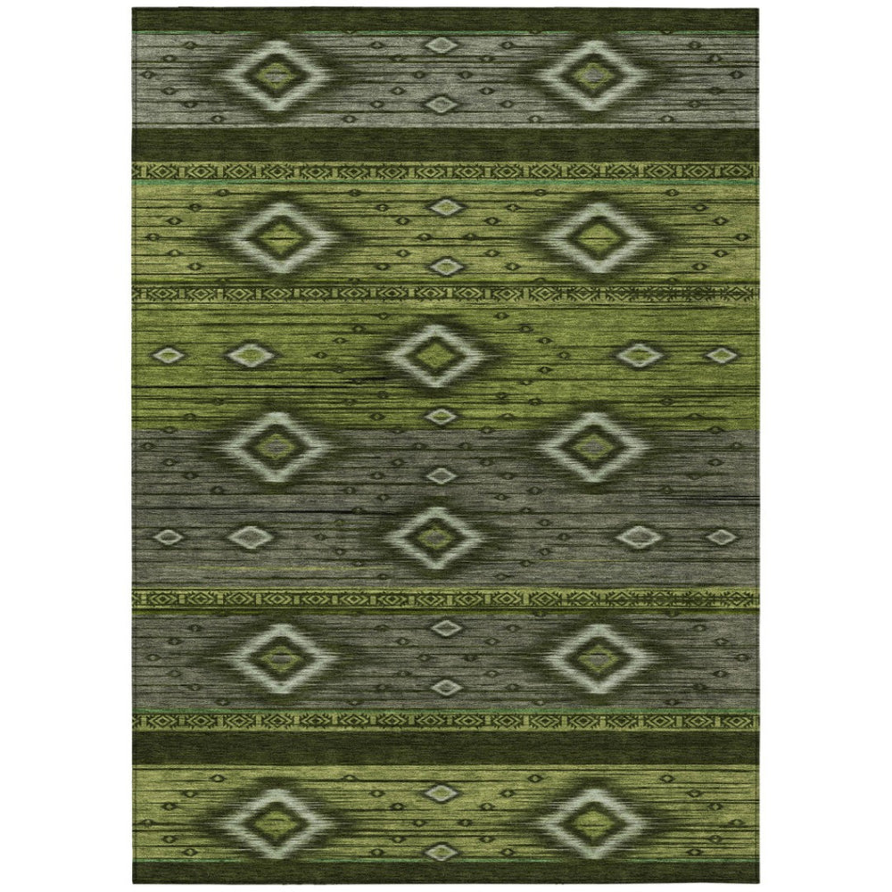 HomeRoots 5' Tribal Area Rug in Artichoke Green, Gray & Fern Green - Durable, Washable for Indoor & Outdoor Use 9' X 12' 626730