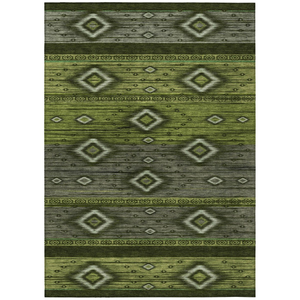 HomeRoots 5' Tribal Area Rug in Artichoke Green, Gray & Fern Green - Durable, Washable for Indoor & Outdoor Use 9' X 12' 626730