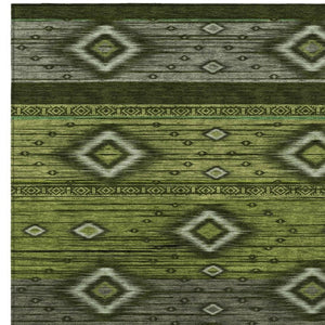 HomeRoots 5' Tribal Area Rug in Artichoke Green, Gray & Fern Green - Durable, Washable for Indoor & Outdoor Use 9' X 12' 626730