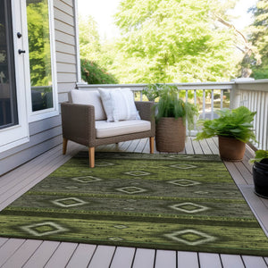 HomeRoots 5' Tribal Area Rug in Artichoke Green, Gray & Fern Green - Durable, Washable for Indoor & Outdoor Use 9' X 12' 626730