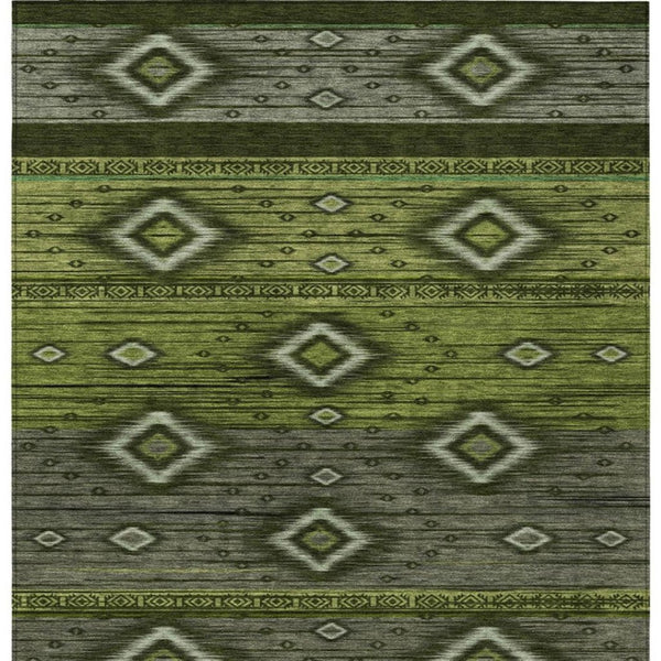 HomeRoots 5' Tribal Area Rug in Artichoke Green, Gray & Fern Green - Durable, Washable for Indoor & Outdoor Use 10' X 14' 626731