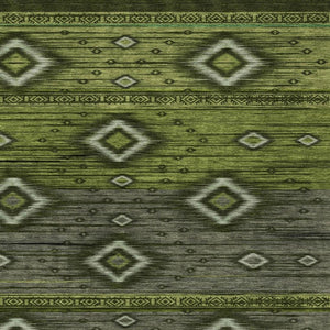 HomeRoots 5' Tribal Area Rug in Artichoke Green, Gray & Fern Green - Durable, Washable for Indoor & Outdoor Use 10' X 14' 626731