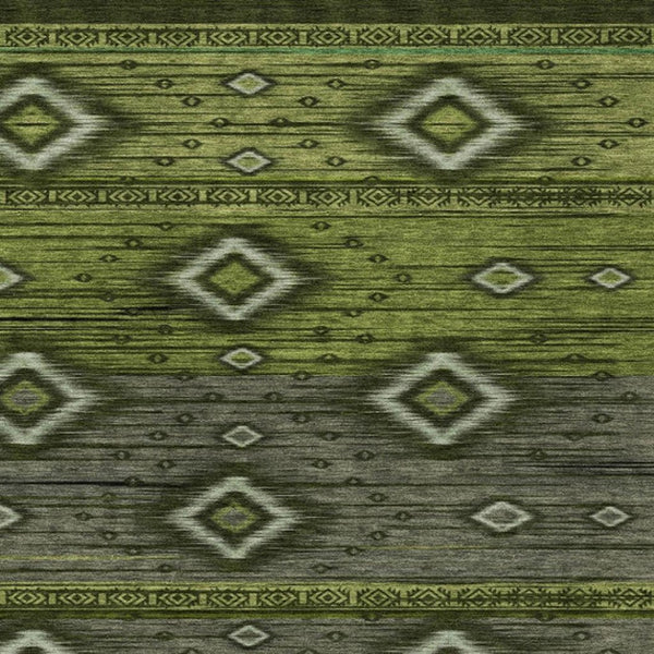 HomeRoots 5' Tribal Area Rug in Artichoke Green, Gray & Fern Green - Durable, Washable for Indoor & Outdoor Use 10' X 14' 626731
