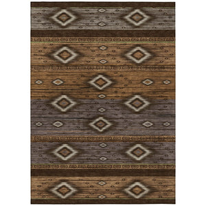 HomeRoots 5' Stylish Chocolate Copper and Gray Tribal Washable Area Rug for Indoor and Outdoor Spaces 5' X 8' 626733