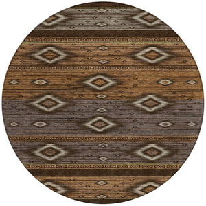 HomeRoots 5' Stylish Chocolate Copper and Gray Tribal Washable Area Rug for Indoor and Outdoor Spaces 8' Round 626734