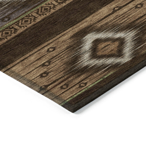 HomeRoots 5' Stylish Chocolate Copper and Gray Tribal Washable Area Rug for Indoor and Outdoor Spaces 8' Round 626734