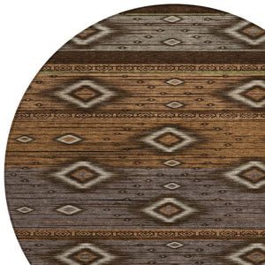 HomeRoots 5' Stylish Chocolate Copper and Gray Tribal Washable Area Rug for Indoor and Outdoor Spaces 8' Round 626734