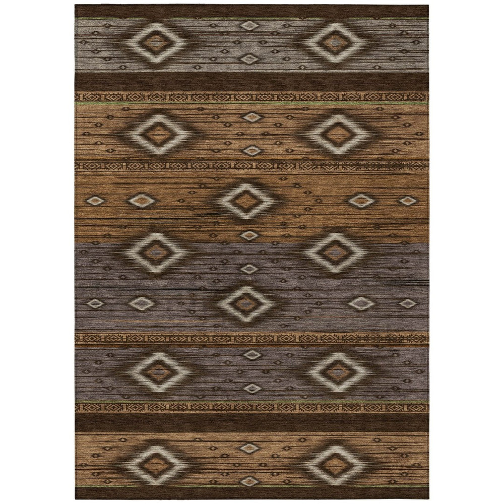 HomeRoots 5' Stylish Chocolate Copper and Gray Tribal Washable Area Rug for Indoor and Outdoor Spaces 9' X 12' 626736