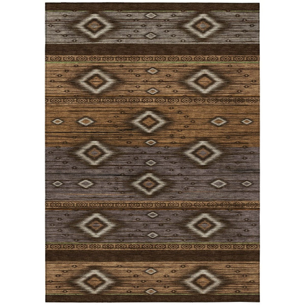 HomeRoots 5' Stylish Chocolate Copper and Gray Tribal Washable Area Rug for Indoor and Outdoor Spaces 9' X 12' 626736