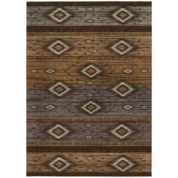 HomeRoots 5' Stylish Chocolate Copper and Gray Tribal Washable Area Rug for Indoor and Outdoor Spaces 9' X 12' 626736