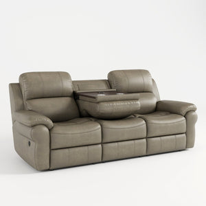 English Elm Breathable Fabric Power Reclining Sofa with Wireless Charging and Drop Down Console W1896141758