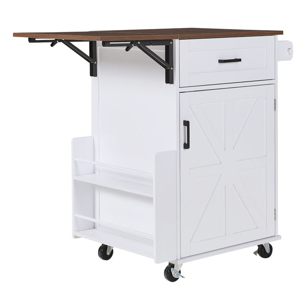 English Elm K&k Farmhouse Rolling Kitchen Cart with Drop Leaf Drawer Open Rack Lockable Wheels White N707P404539W