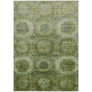 HomeRoots 5' Artichoke Green and Beige Medallion Area Rug - Durable, Washable Design for Indoor & Outdoor Use 5' X 8' 626751