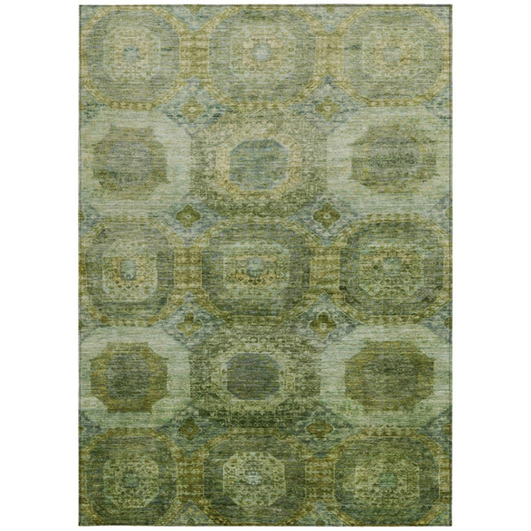 HomeRoots 5' Artichoke Green and Beige Medallion Area Rug - Durable, Washable Design for Indoor & Outdoor Use 5' X 8' 626751