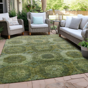 HomeRoots 5' Artichoke Green and Beige Medallion Area Rug - Durable, Washable Design for Indoor & Outdoor Use 5' X 8' 626751