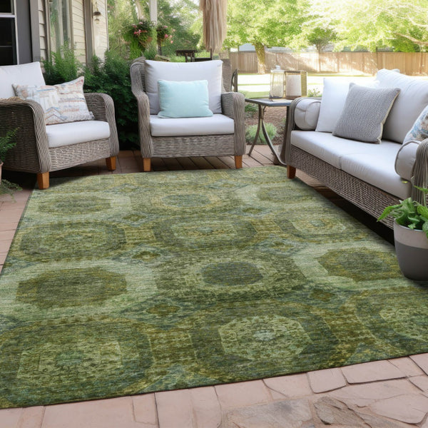 HomeRoots 5' Artichoke Green and Beige Medallion Area Rug - Durable, Washable Design for Indoor & Outdoor Use 5' X 8' 626751