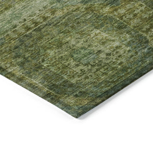 HomeRoots 5' Artichoke Green and Beige Medallion Area Rug - Durable, Washable Design for Indoor & Outdoor Use 5' X 8' 626751