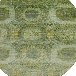 HomeRoots 5' Artichoke Green and Beige Medallion Area Rug - Durable, Washable Design for Indoor & Outdoor Use 8' Round 626752