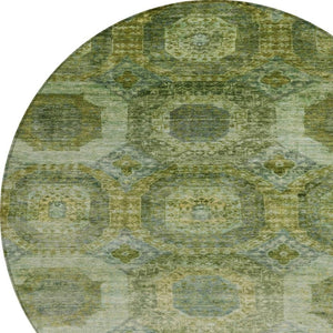 HomeRoots 5' Artichoke Green and Beige Medallion Area Rug - Durable, Washable Design for Indoor & Outdoor Use 8' Round 626752