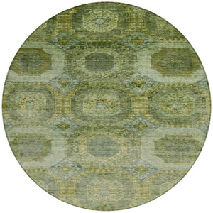 HomeRoots 5' Artichoke Green and Beige Medallion Area Rug - Durable, Washable Design for Indoor & Outdoor Use 8' Round 626752
