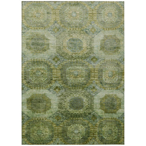 HomeRoots 5' Artichoke Green and Beige Medallion Area Rug - Durable, Washable Design for Indoor & Outdoor Use 8' X 10' 626753