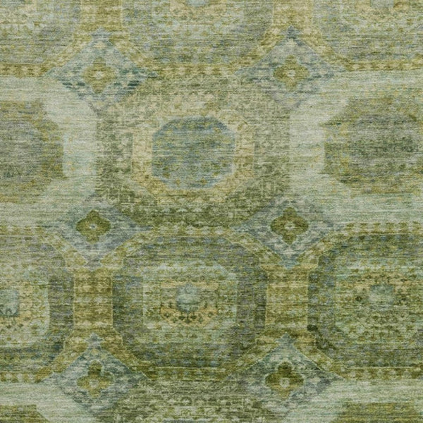 HomeRoots 5' Artichoke Green and Beige Medallion Area Rug - Durable, Washable Design for Indoor & Outdoor Use 8' X 10' 626753