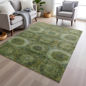 HomeRoots 5' Artichoke Green and Beige Medallion Area Rug - Durable, Washable Design for Indoor & Outdoor Use 8' X 10' 626753
