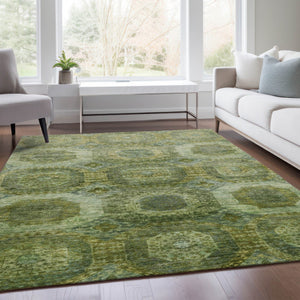 HomeRoots 5' Artichoke Green and Beige Medallion Area Rug - Durable, Washable Design for Indoor & Outdoor Use 8' X 10' 626753