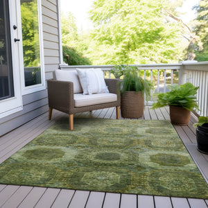 HomeRoots 5' Artichoke Green and Beige Medallion Area Rug - Durable, Washable Design for Indoor & Outdoor Use 8' X 10' 626753
