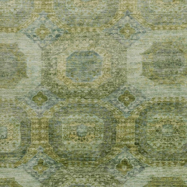 HomeRoots 5' Artichoke Green and Beige Medallion Area Rug - Durable, Washable Design for Indoor & Outdoor Use 9' X 12' 626754