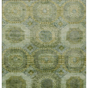 HomeRoots 5' Artichoke Green and Beige Medallion Area Rug - Durable, Washable Design for Indoor & Outdoor Use 10' X 14' 626755