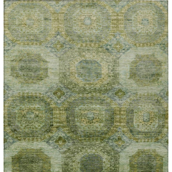 HomeRoots 5' Artichoke Green and Beige Medallion Area Rug - Durable, Washable Design for Indoor & Outdoor Use 10' X 14' 626755