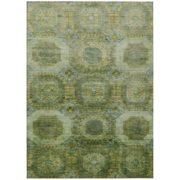 HomeRoots 5' Artichoke Green and Beige Medallion Area Rug - Durable, Washable Design for Indoor & Outdoor Use 10' X 14' 626755