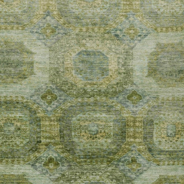 HomeRoots 5' Artichoke Green and Beige Medallion Area Rug - Durable, Washable Design for Indoor & Outdoor Use 10' X 14' 626755