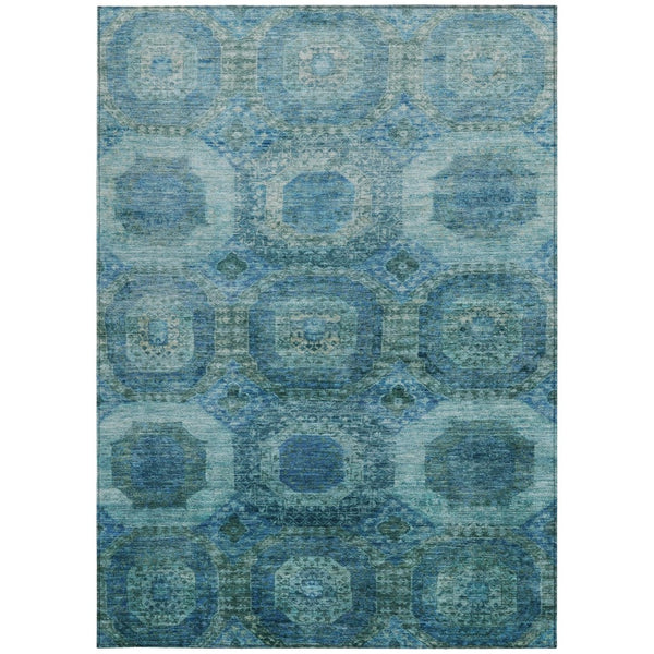 HomeRoots 5' Blue and Ivory Medallion Area Rug - Stylish, Washable, Durable for Indoor and Outdoor Spaces 5' X 8' 626757