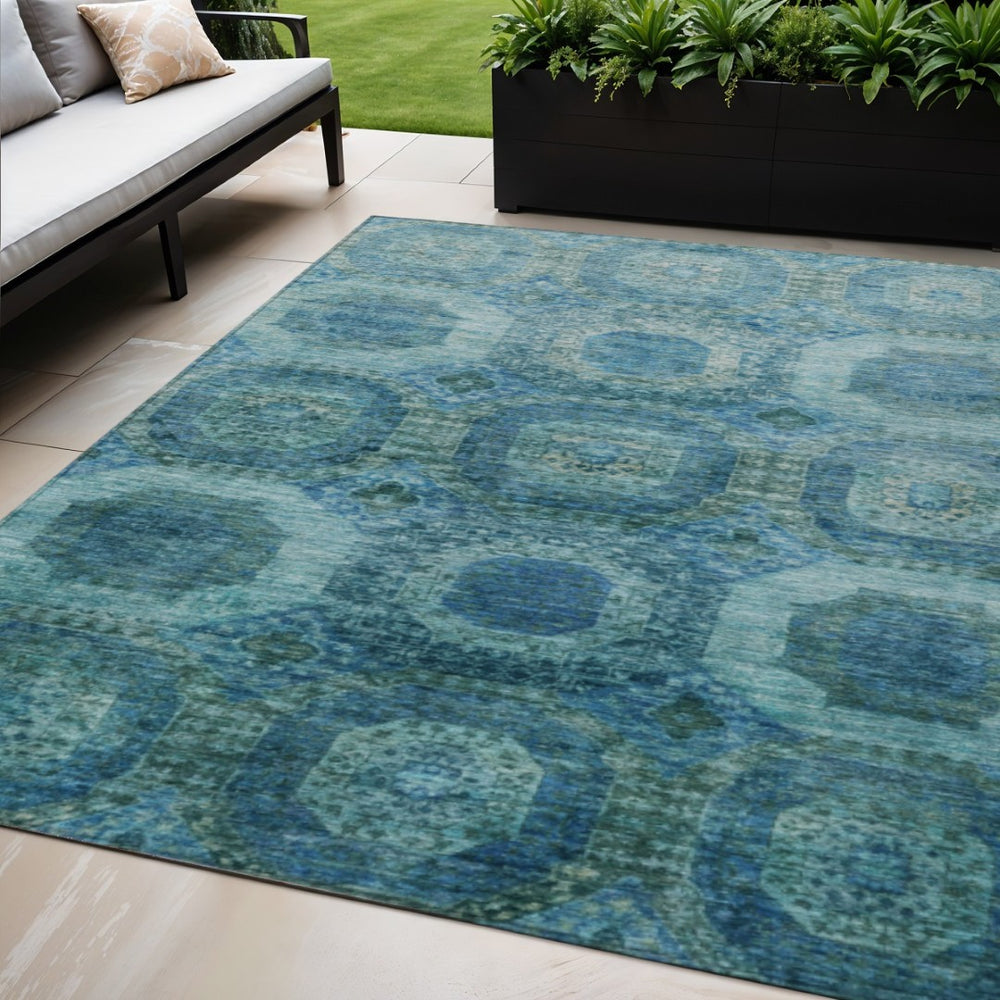 HomeRoots 5' Blue and Ivory Medallion Area Rug - Stylish, Washable, Durable for Indoor and Outdoor Spaces 5' X 8' 626757