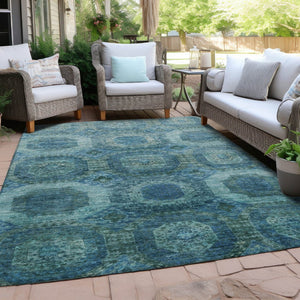 HomeRoots 5' Blue and Ivory Medallion Area Rug - Stylish, Washable, Durable for Indoor and Outdoor Spaces 5' X 8' 626757