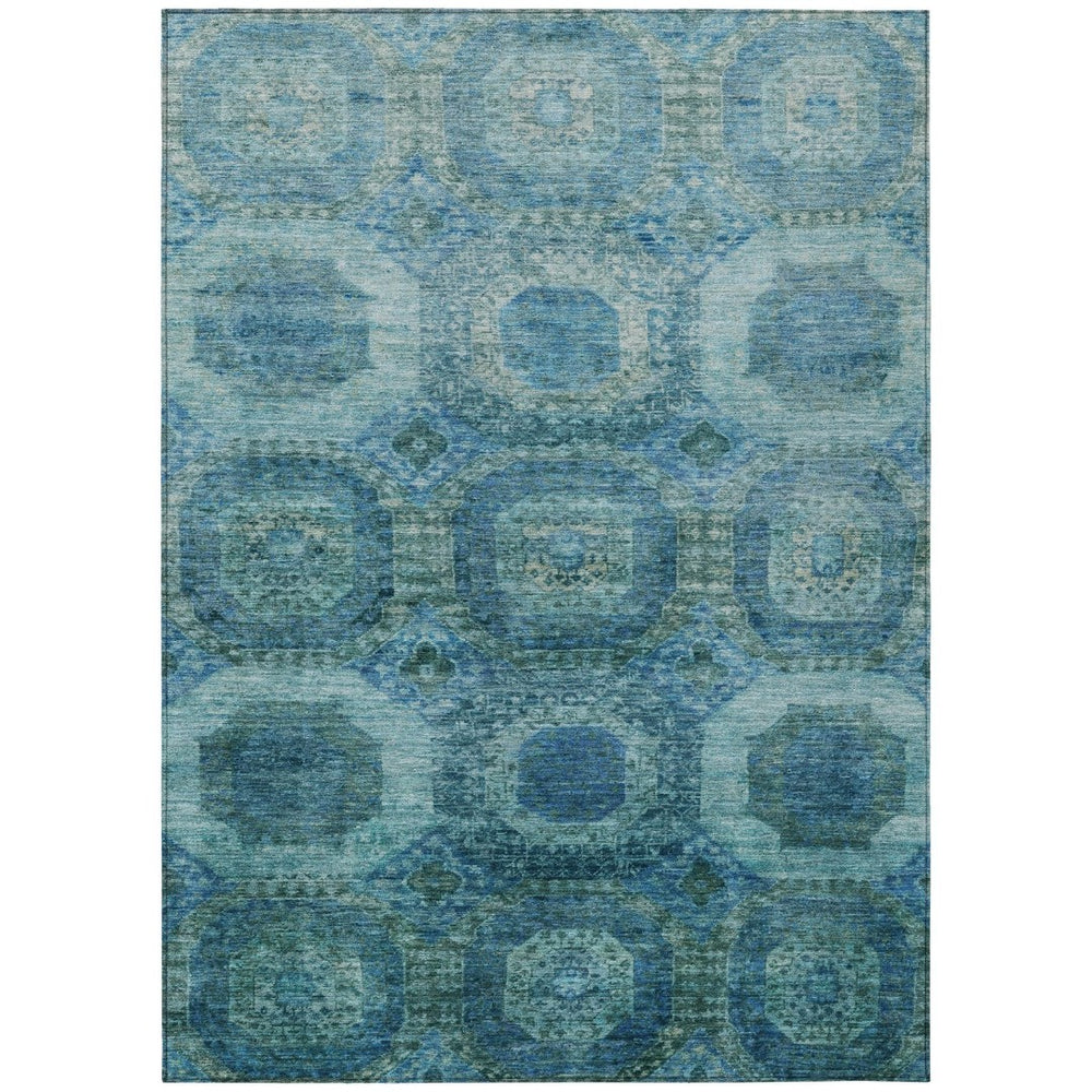 HomeRoots 5' Blue and Ivory Medallion Area Rug - Stylish, Washable, Durable for Indoor and Outdoor Spaces 5' X 8' 626757