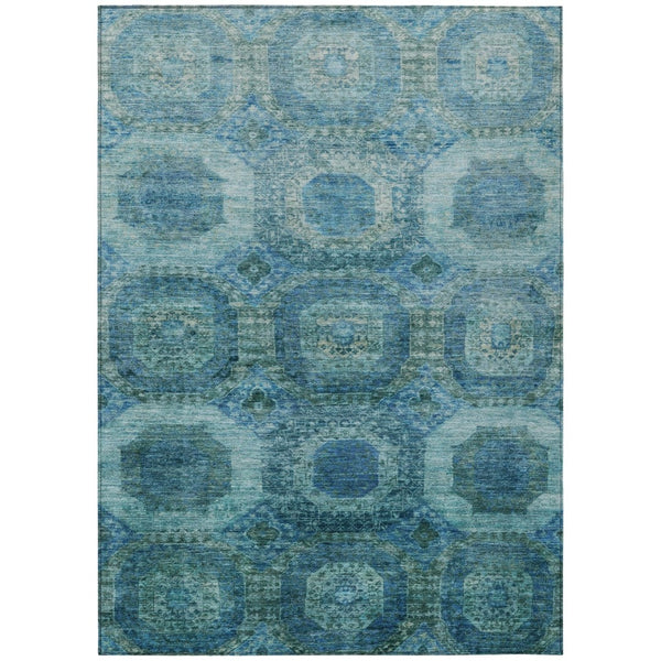 HomeRoots 5' Blue and Ivory Medallion Area Rug - Stylish, Washable, Durable for Indoor and Outdoor Spaces 5' X 8' 626757