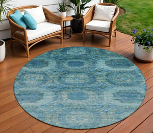 HomeRoots 5' Blue and Ivory Medallion Area Rug - Stylish, Washable, Durable for Indoor and Outdoor Spaces 8' Round 626758