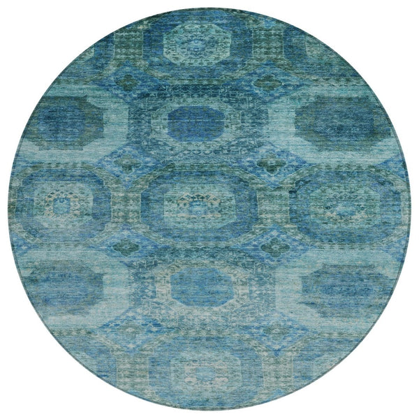 HomeRoots 5' Blue and Ivory Medallion Area Rug - Stylish, Washable, Durable for Indoor and Outdoor Spaces 8' Round 626758