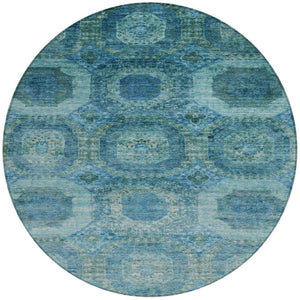 HomeRoots 5' Blue and Ivory Medallion Area Rug - Stylish, Washable, Durable for Indoor and Outdoor Spaces 8' Round 626758