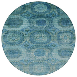 HomeRoots 5' Blue and Ivory Medallion Area Rug - Stylish, Washable, Durable for Indoor and Outdoor Spaces 8' Round 626758
