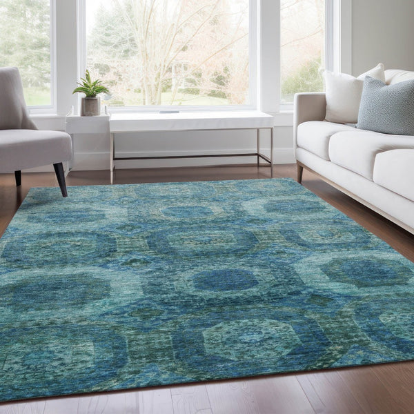 HomeRoots 5' Blue and Ivory Medallion Area Rug - Stylish, Washable, Durable for Indoor and Outdoor Spaces 8' X 10' 626759