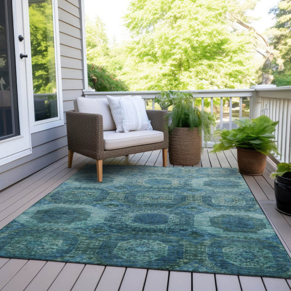 HomeRoots 5' Blue and Ivory Medallion Area Rug - Stylish, Washable, Durable for Indoor and Outdoor Spaces 9' X 12' 626760