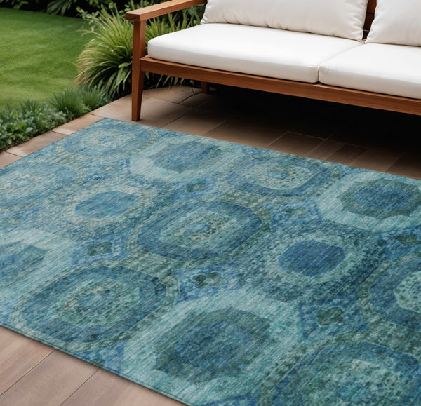HomeRoots 5' Blue and Ivory Medallion Area Rug - Stylish, Washable, Durable for Indoor and Outdoor Spaces 10' X 14' 626761