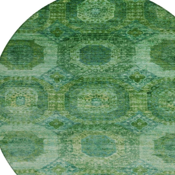HomeRoots 5' Emerald Medallion Washable Indoor Outdoor Area Rug - Durable, Elegant, and Easy-Care Design 8' Round 626764