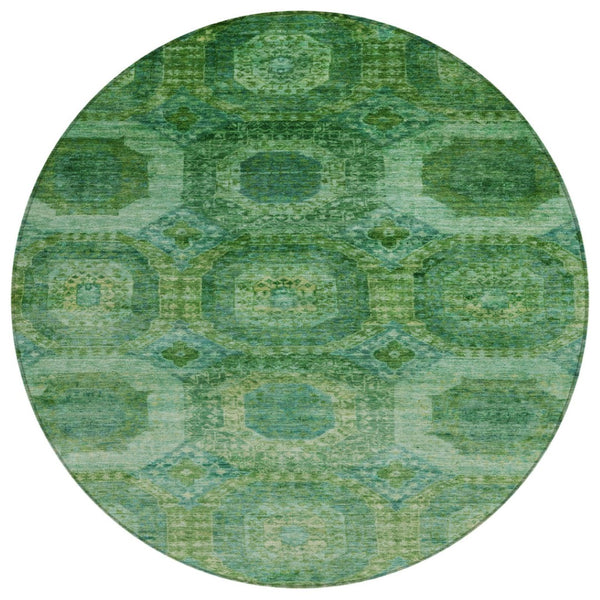 HomeRoots 5' Emerald Medallion Washable Indoor Outdoor Area Rug - Durable, Elegant, and Easy-Care Design 8' Round 626764